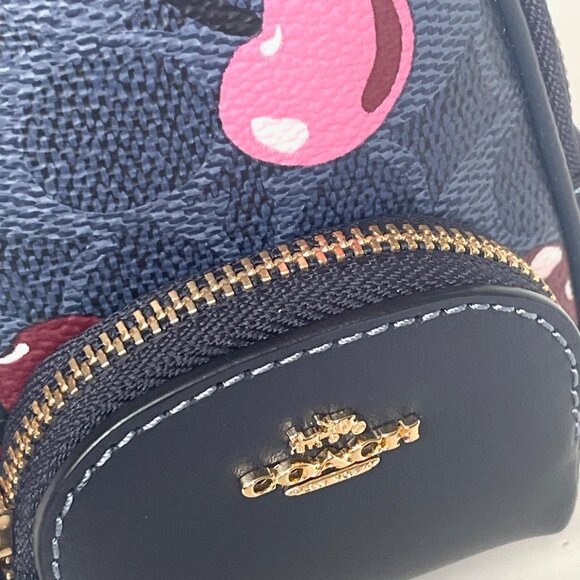 Coach Mini Court Cherry Backpack Bag Charm CZ086 Keychain Signature Canvas Blue - Picture 10 of 11